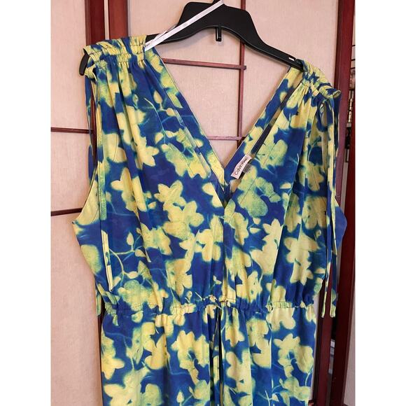 Calvin Klein Size 14 Blue Floral Sheath Dress Yellow Flowers Career EUC - Picture 8 of 9